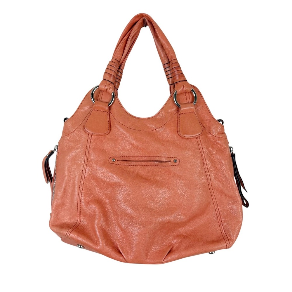B Makowsky Orange Pebbled Leather Hobo Shoulder Bag